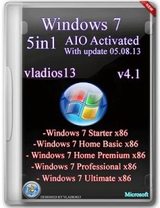 Windows 7 SP1 5in1 DVD update AIO Activated v.4.1 vladios13 (x86) [2013] Русский