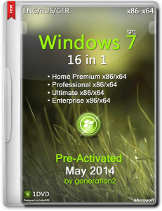 Windows 7 SP1 16in1 ESD Pre-Activated May 2014 by Generation2 (x86-x64) (2014) [ENG/RUS/GER]