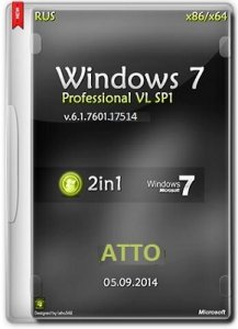 Microsoft Windows 7 Professional VL SP1 6.1.7601.17514 x86-х64 RU ATTO by Lopatkin (2014) Русский
